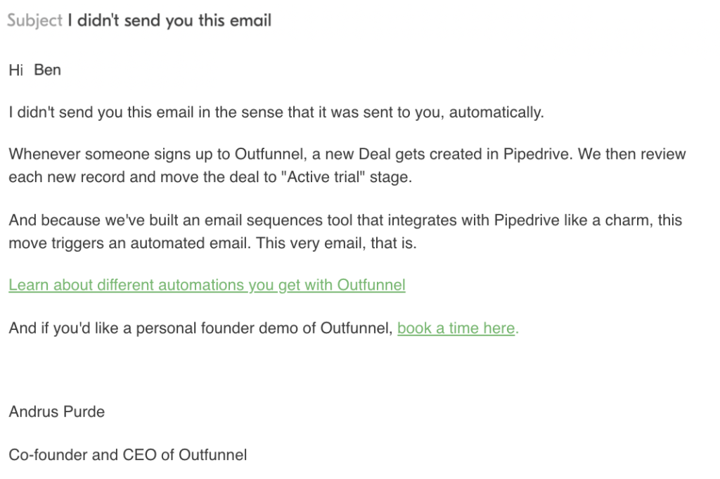 Screenshot of one of the first automated onboarding emails we sent out to customers