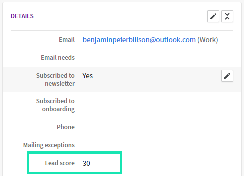 lead scoring in pipedrive - example screenshot