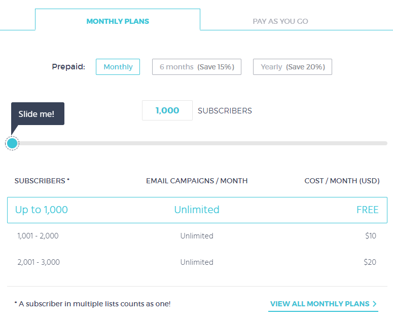 mailchimp alternatives - moosend pricing