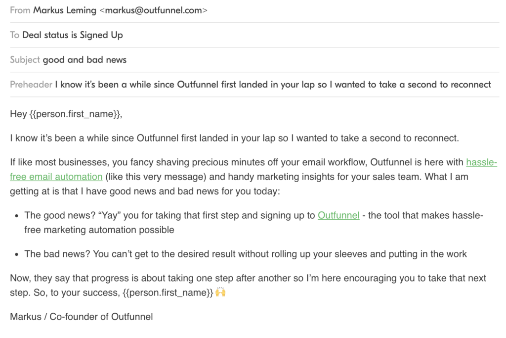 Example of the email we sent the day after the previous onboarding email