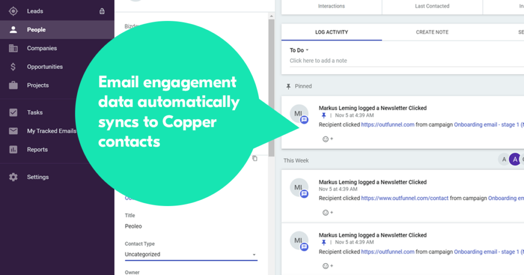 sync email engagement data to Copper CRM contacts