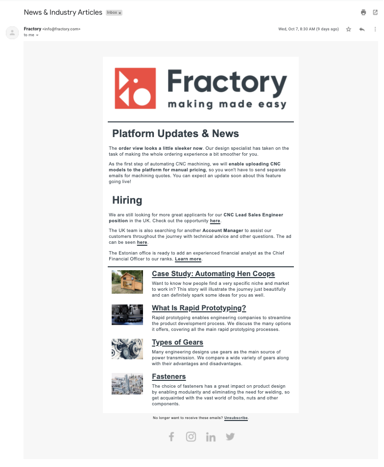 fractory email newsletter