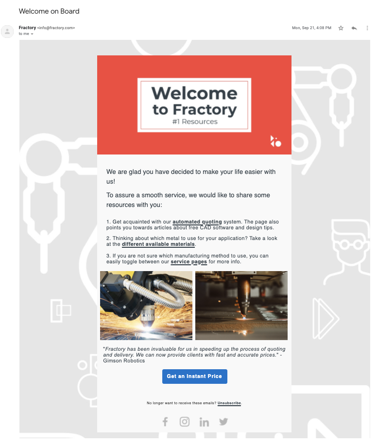 Fractory onboarding emails
