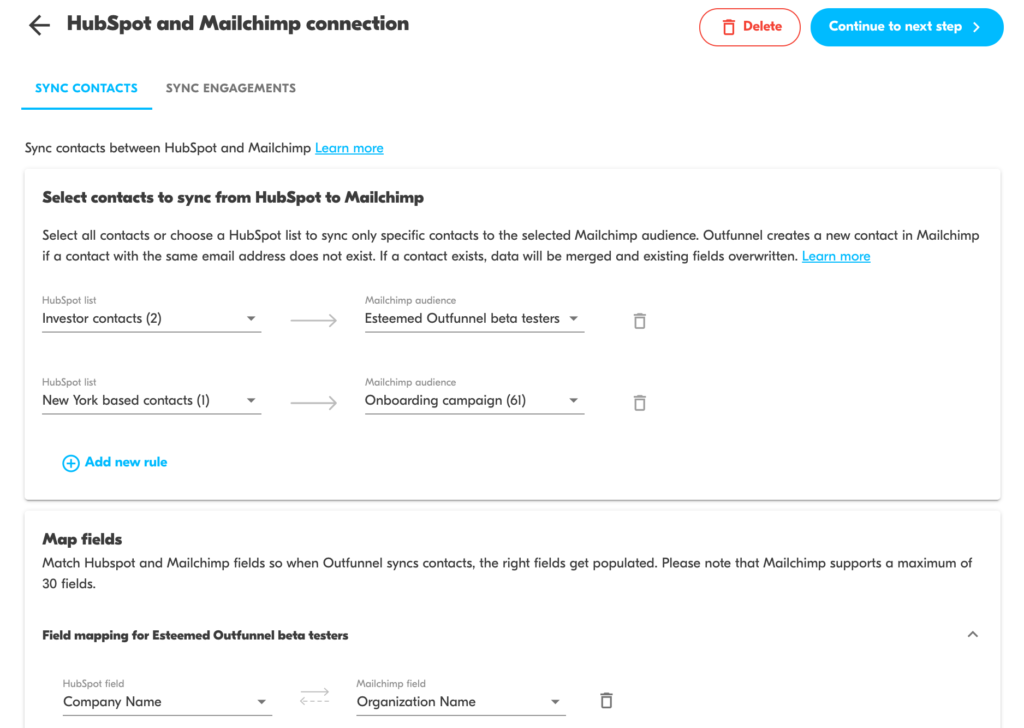 hubspot and mailchimp connection