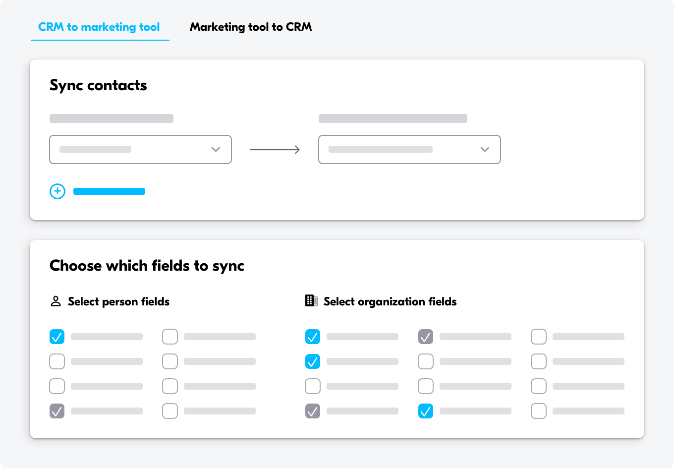 sync contacts between crm and marketing tools