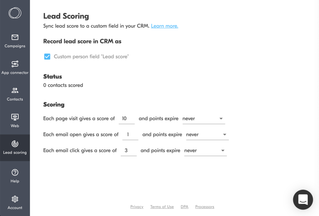 outfunnel lead scoring