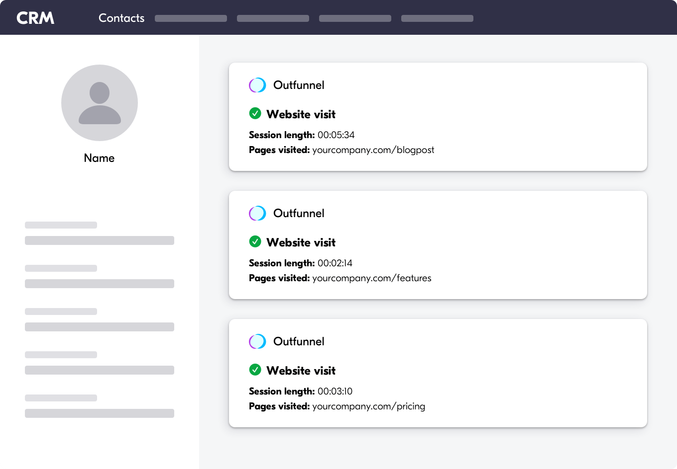 outfunnel crm web visit record