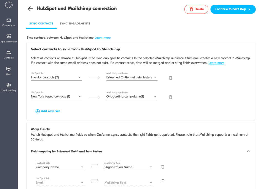 hubspot-mailchimp connection