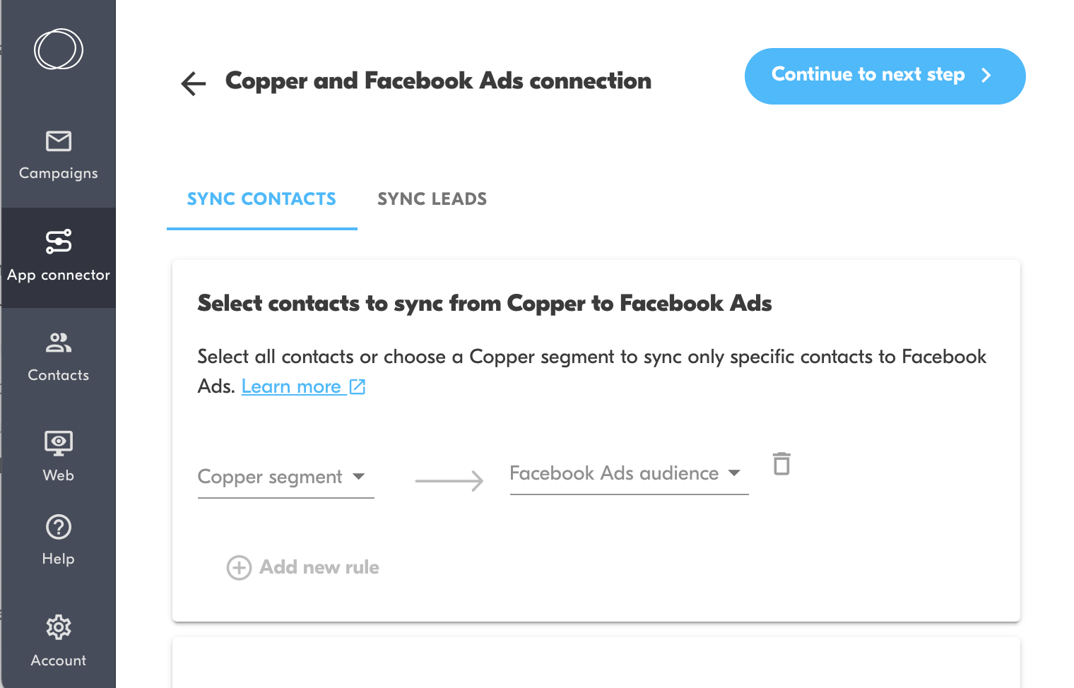 copper to facebook ads contact sync