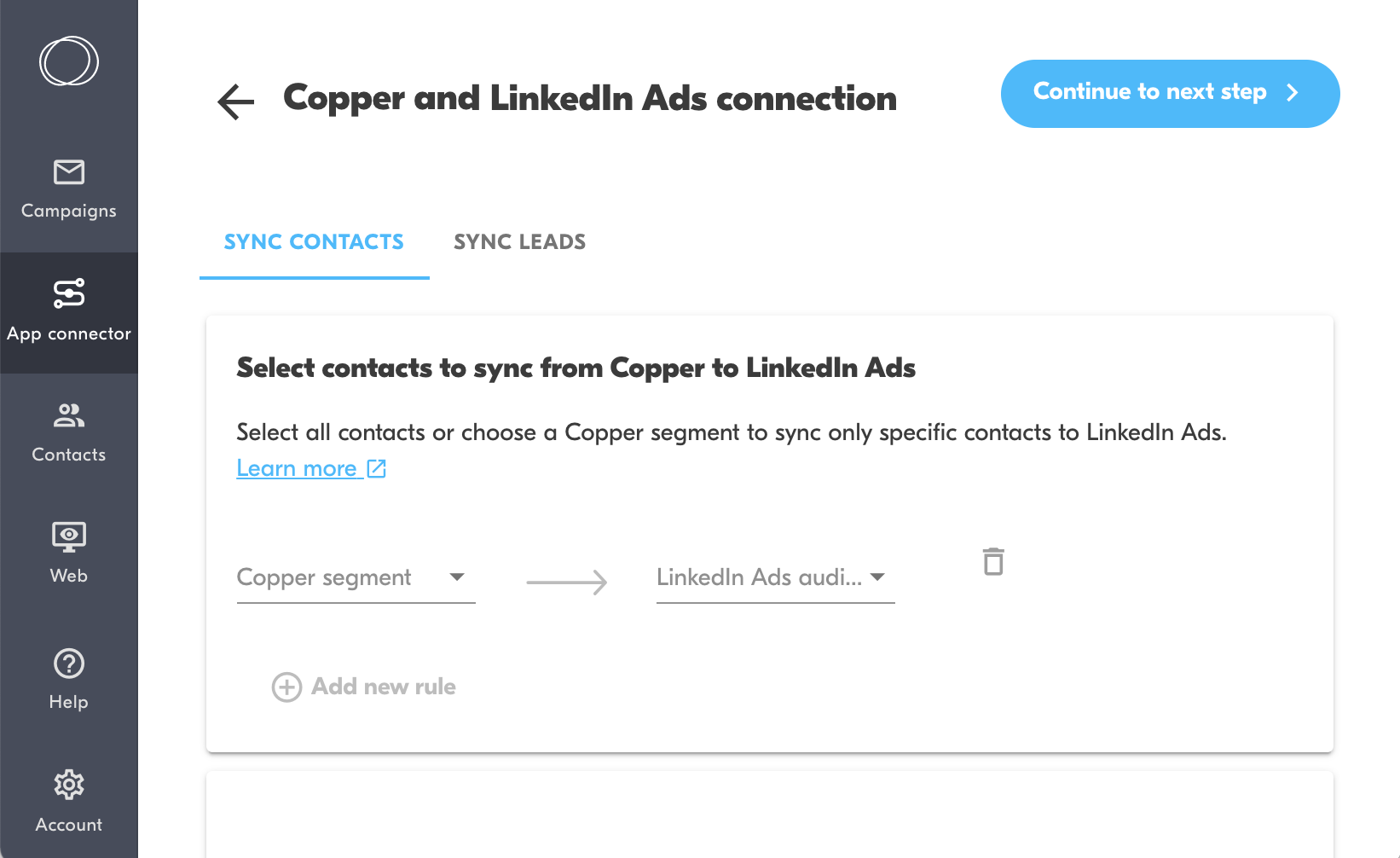copper to linkedin contact sync