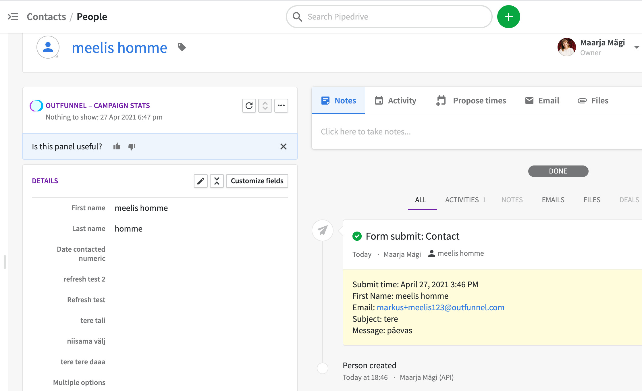 create contacts in pipedrive from forms submissions