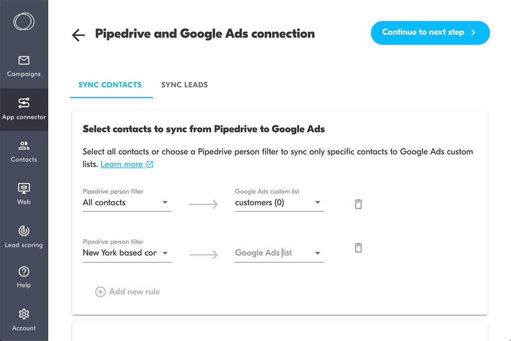 sync contacts from Pipedrive to Google Ads custom lists