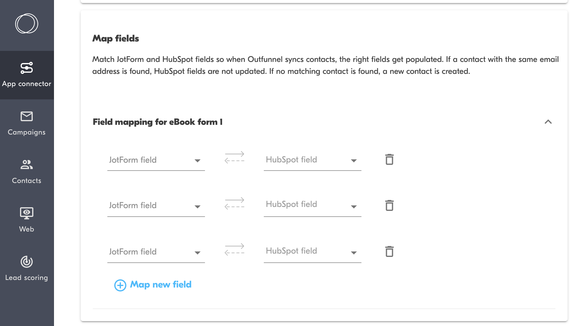 map fields between JotForm and HubSpot