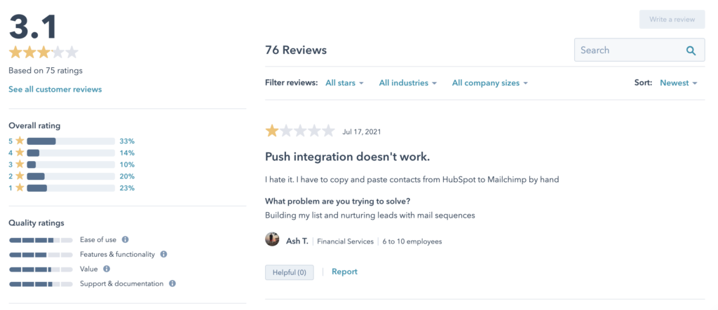 hubspot mailchimp integration review