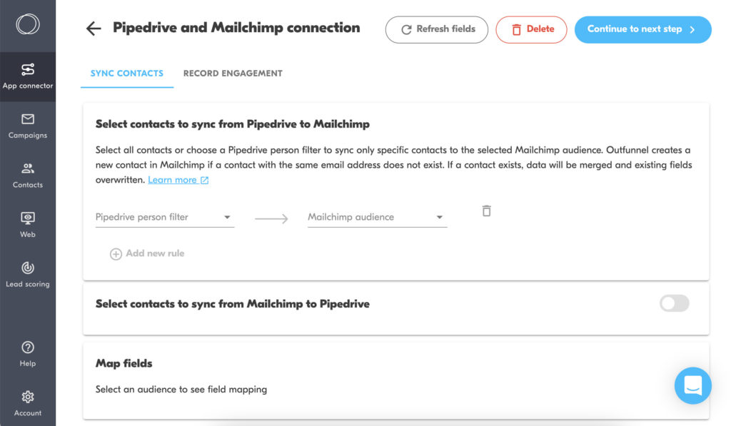 pipedrive mailchimp integration by Outfunnel