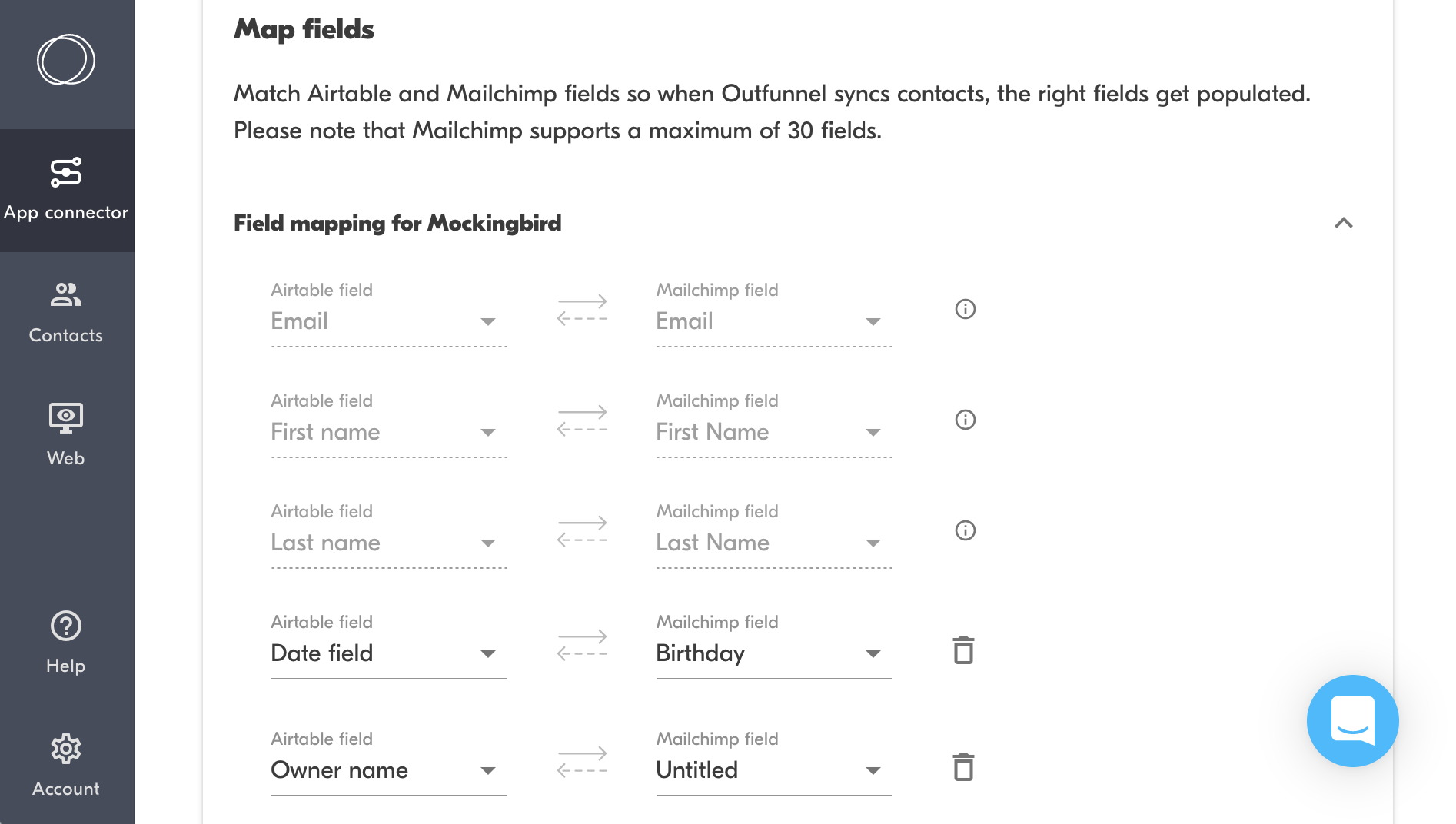 airtable and mailchimp field mapping