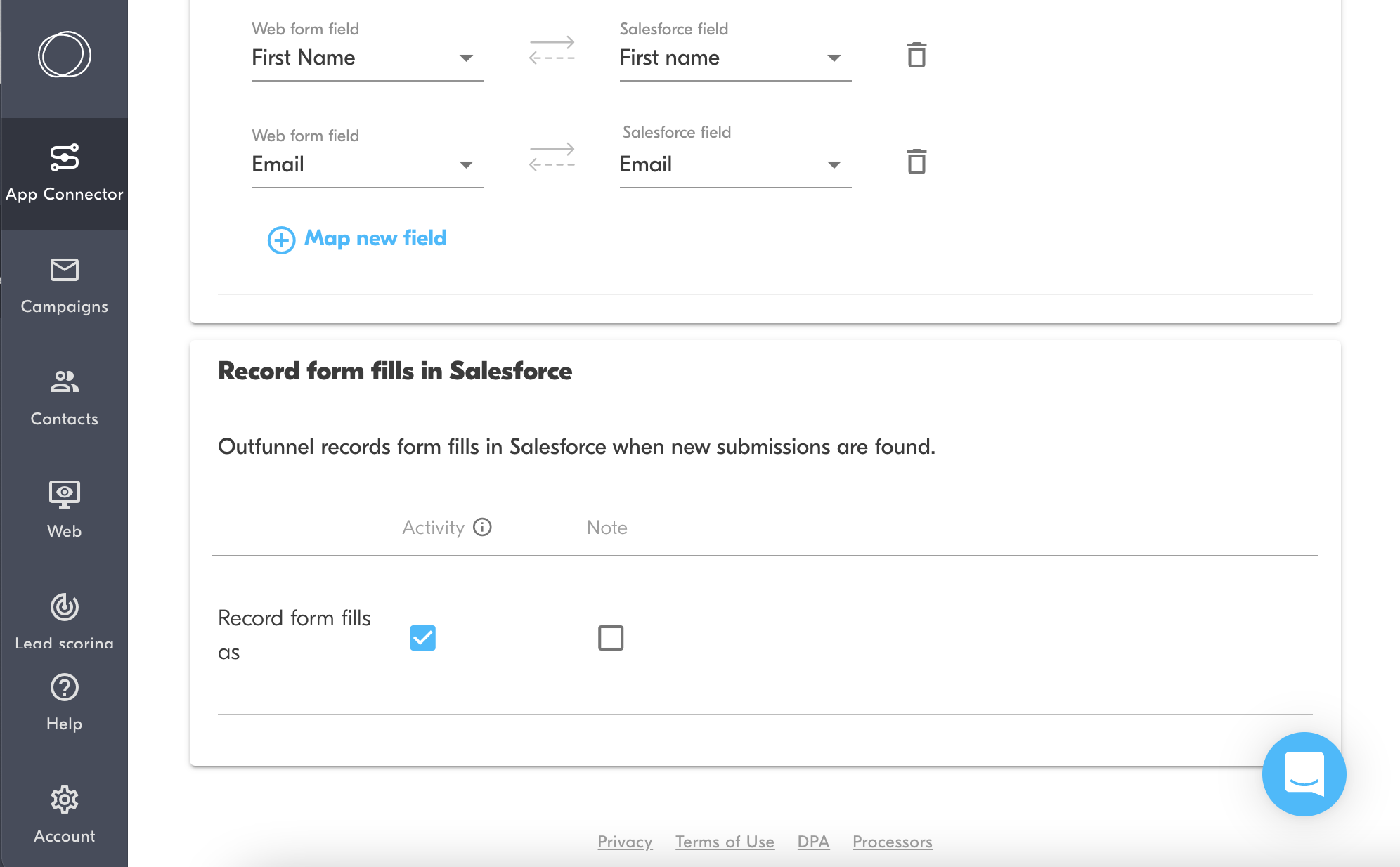 record web form fills in Salesforce