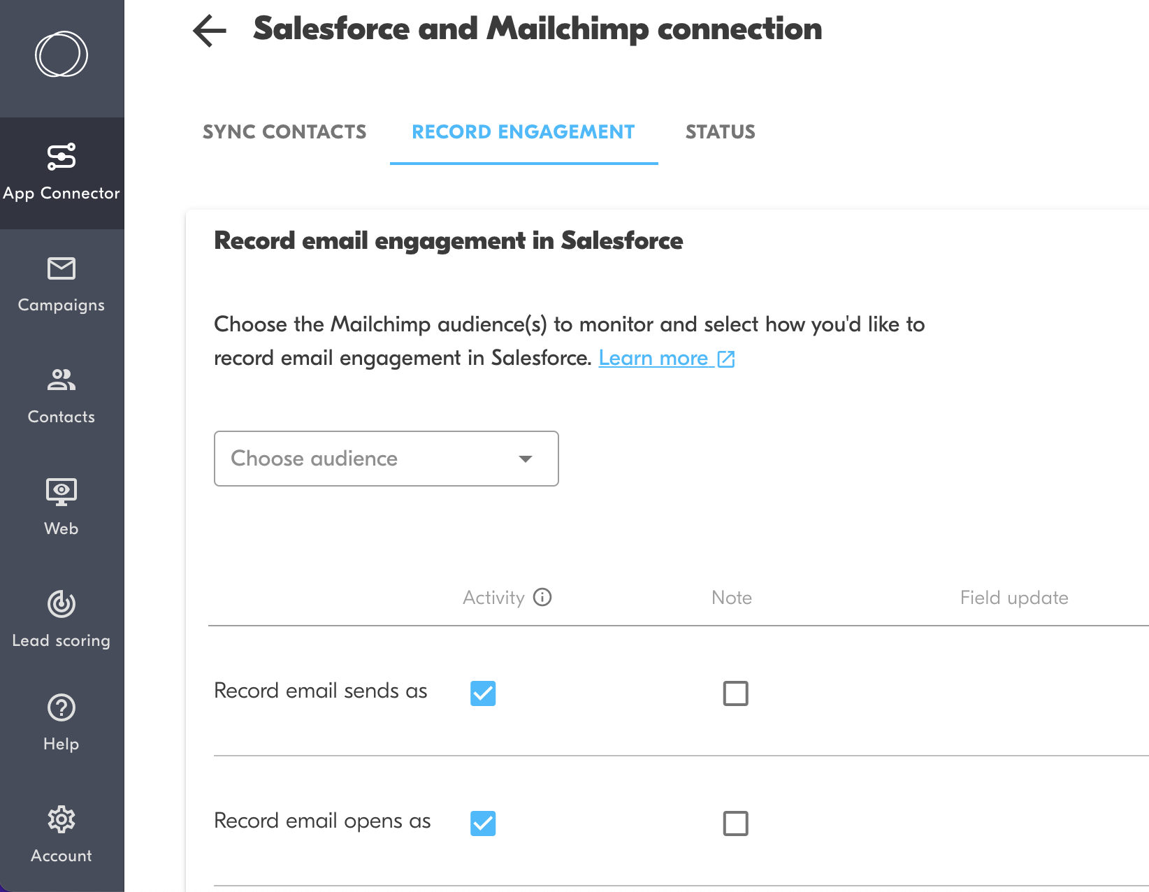 record mailchimp email engagement in salesforce