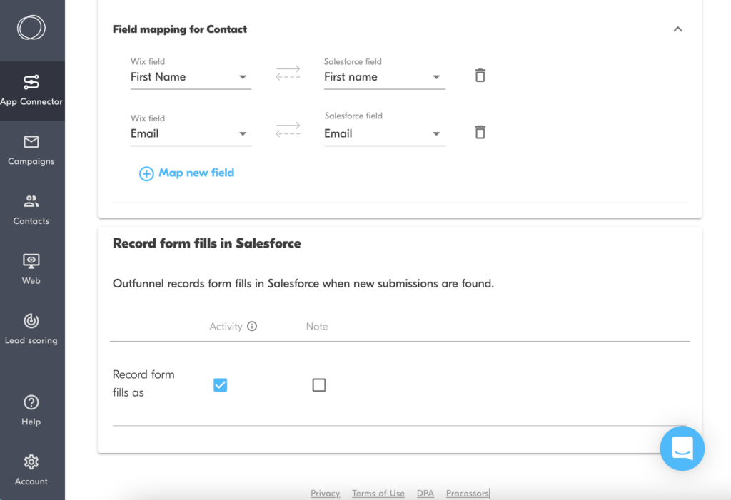 record wix form fills in Salesforce