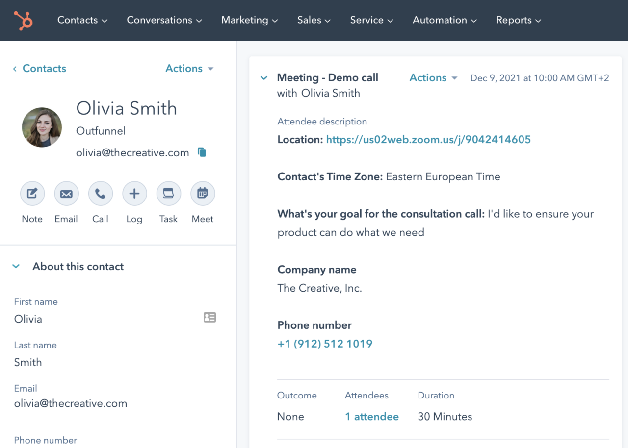 HubSpot and Calendly integration Outfunnel