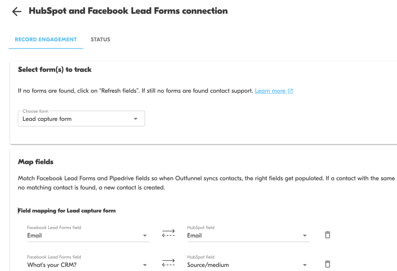 HubSpot and Facebook Ads integration Outfunnel