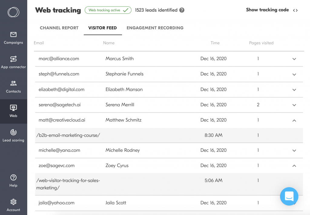 Outfunnel web visitor tracking tool