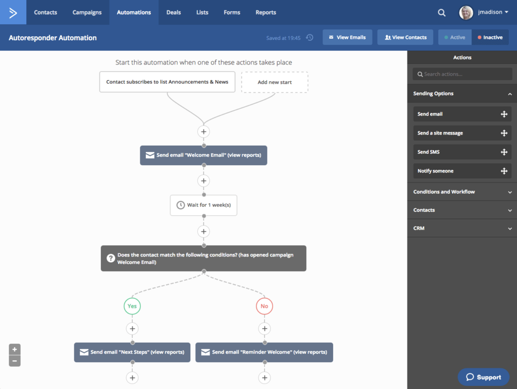 Marketing automation in ActiveCampaign