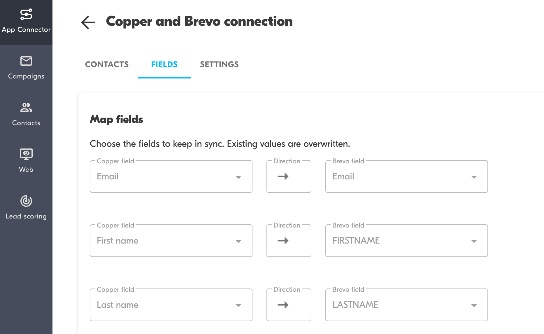 copper sendinblue integration